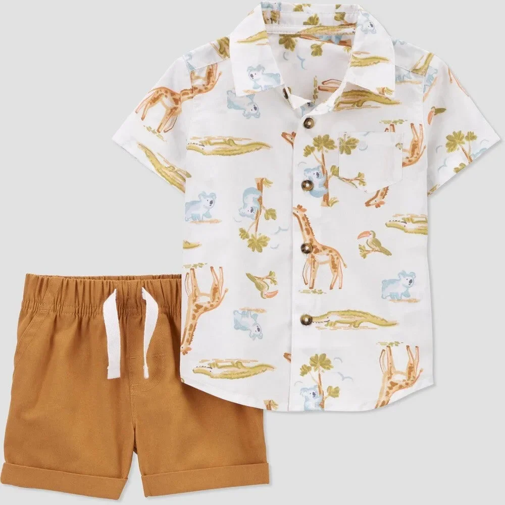 Carter's Just One You Baby Boys' Safari Top & Bottom Set - White/Brown 12M